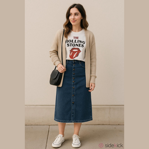 Retro 90's/Y2K Denim Button-Front Cotton Midi Skirt **Host Pick**